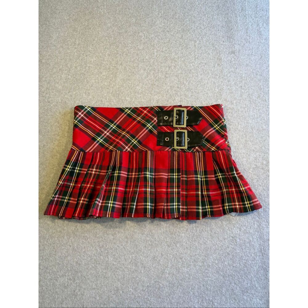 hell bunny red plaid pleated mini skirt XL